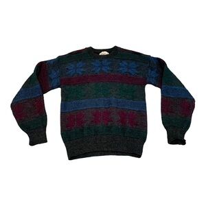 Vintage Alps 100% Wool Sweater, Dark Stripe/Snowflake Pattern, Men's Small